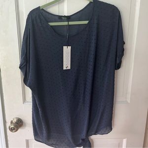 Cherishh NWT BlouseTunic Navy Blue S/M Made in Italy see through Artificial Silk